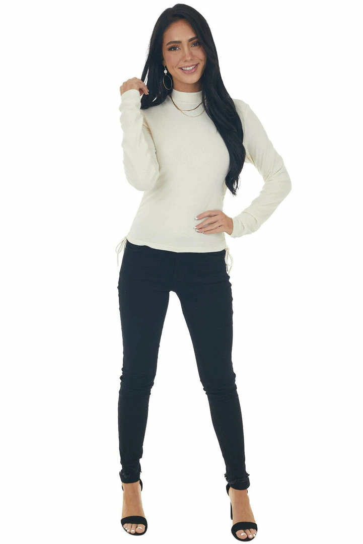 She + Sky Cream Ruched Brushed Ribbed Knit Fitted Top 13 She + Sky Cream Ruched Brushed Ribbed Knit Fitted Top