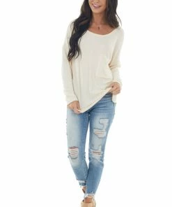 BiBi Tops Champagne Textured Knit Top With Chest Pocket 11 BiBi Tops Champagne Textured Knit Top With Chest Pocket