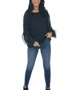 Flying Tomato Tops Black Swiss Dot Peasant Sleeve Woven Blouse 28 Flying Tomato Tops Black Swiss Dot Peasant Sleeve Woven Blouse