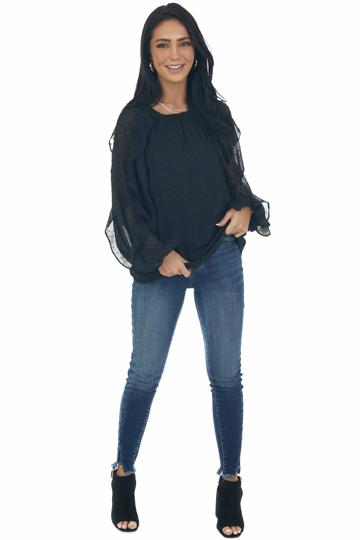 Flying Tomato Tops Black Swiss Dot Peasant Sleeve Woven Blouse 13 Flying Tomato Tops Black Swiss Dot Peasant Sleeve Woven Blouse