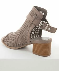 East Lion Corp. Taupe Stacked Heel Perforated Mule Booties Shoes