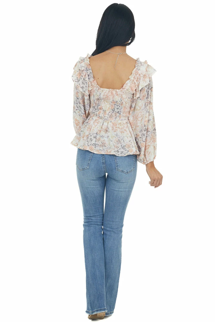 Entro Apricot Floral Long Sleeve Smocked Blouse Tops 15 Entro Apricot Floral Long Sleeve Smocked Blouse Tops