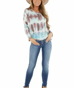 Lime 'N' Chili Tops Rust And Jade Tie Dye Long Sleeve Knit Top 27 Lime 'N' Chili Tops Rust And Jade Tie Dye Long Sleeve Knit Top
