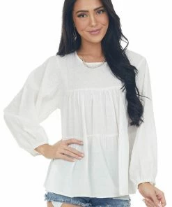 Ces Femme Off White Flowy Long Sleeve Babydoll Blouse Tops 26 Ces Femme Off White Flowy Long Sleeve Babydoll Blouse Tops