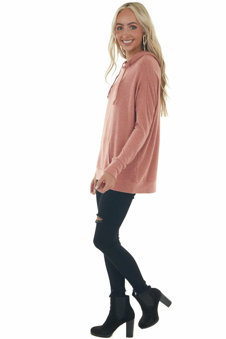 ANGIE Heathered Coral Kangaroo Pouch Knit Hoodie 14 ANGIE Heathered Coral Kangaroo Pouch Knit Hoodie