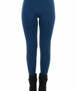 Leggings Mania Bottoms Navy Fleece Lined Knit Leggings With Elastic Waist