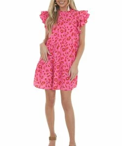 Jodifl Magenta Leopard Babydoll Style Short Dress