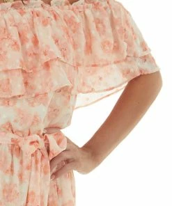 Flying Tomato Dresses Peach Floral Off Shoulder Ruffle Tiered Dress 15 Flying Tomato Dresses Peach Floral Off Shoulder Ruffle Tiered Dress