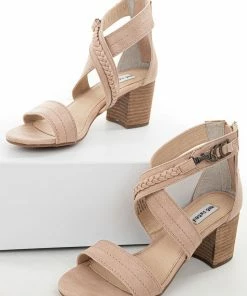 Brand Headquarters Dusty Blush Criss Cross Strap Block Heel With Braided Detail
