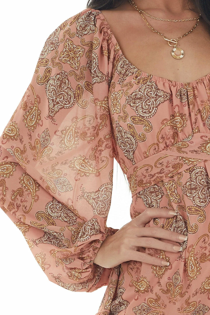 Flying Tomato Salmon Paisley Print Bubble Sleeve Mini Dress Dresses 13 Flying Tomato Salmon Paisley Print Bubble Sleeve Mini Dress Dresses