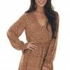 Peach Love Cognac And Camel Leopard Surplice Short Dress Dresses 2 Peach Love Cognac And Camel Leopard Surplice Short Dress Dresses