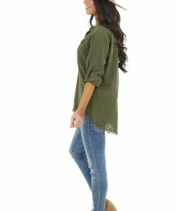 Umgee Tops Olive Button Up Collared Long Sleeve Top With Chest Pockets 28 Umgee Tops Olive Button Up Collared Long Sleeve Top With Chest Pockets
