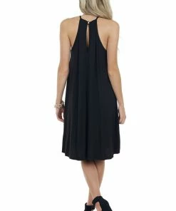 CY Fashion Onyx Black Short Dress With Lace Front And Keyhole Back Dresses