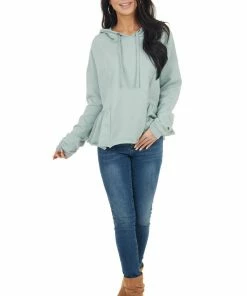 Wishlist Sage Hooded Top With Drawstrings And Peplum Detail
