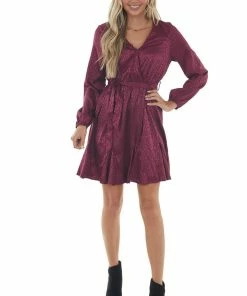 143 Story Dresses Berry Leopard Surplice Flounce Hem Dress