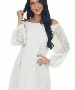 SugarFox Ivory Off The Shoulder Lace Short Dress