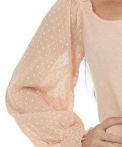 Hailey & Co Peach Crinkled Swiss Dot Long Sleeve Top Tops 23 Hailey & Co Peach Crinkled Swiss Dot Long Sleeve Top Tops