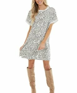 Jodifl Heather Grey Leopard Print Short Sleeve Knit Dress 28 Jodifl Heather Grey Leopard Print Short Sleeve Knit Dress