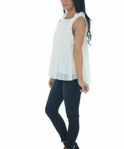 1 Funky White Pleated Blouse With Ruffle Straps 15 1 Funky White Pleated Blouse With Ruffle Straps