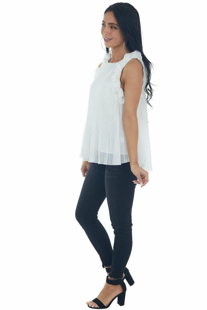 1 Funky White Pleated Blouse With Ruffle Straps 8 1 Funky White Pleated Blouse With Ruffle Straps