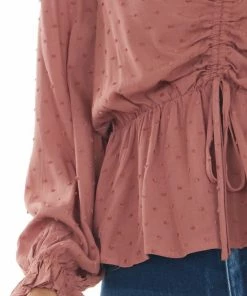 L Love Tops Terracotta Swiss Dot Ruched Puff Sleeve Blouse 32 L Love Tops Terracotta Swiss Dot Ruched Puff Sleeve Blouse