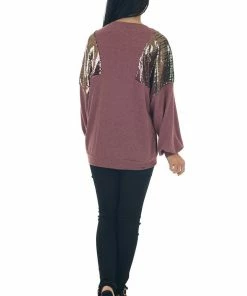 7th Ray Heathered Berry Multicolor Sequin Knit Top