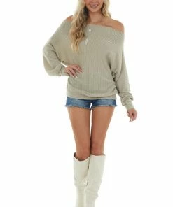 Kori America Light Sage Off The Shoulder Long Sleeve Top