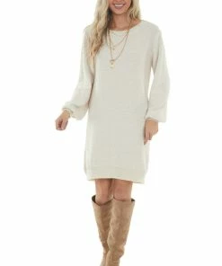 Umgee Champagne Long Sleeve Knit Short Sweater Dress Dresses 28 Umgee Champagne Long Sleeve Knit Short Sweater Dress Dresses
