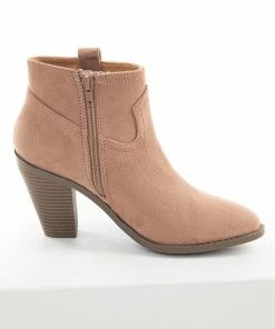 East Lion Corp. Apricot Faux Suede Rounded Toe Heeled Bootie