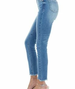 Special A Bottoms Medium Wash High Rise Skinny Jeans With Distressed Hem