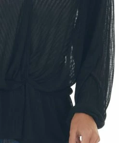 Umgee Black Surplice Neck Loose Peplum Ribbed Top Tops