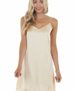 Davi & Dani Dresses Peach Spaghetti Strap V Neck Slip Dress With Lace Detail 26 Davi & Dani Dresses Peach Spaghetti Strap V Neck Slip Dress With Lace Detail
