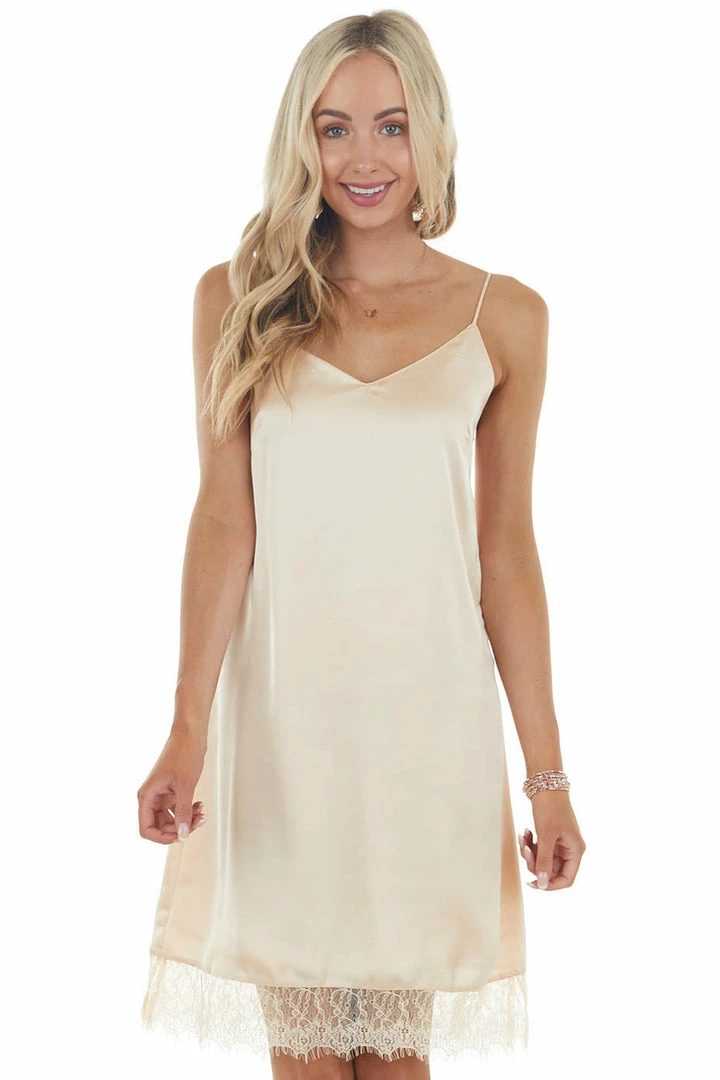 Davi & Dani Dresses Peach Spaghetti Strap V Neck Slip Dress With Lace Detail 11 Davi & Dani Dresses Peach Spaghetti Strap V Neck Slip Dress With Lace Detail