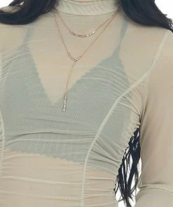 LE LIS Taupe Long Sleeve Ruched Bodycon Bodysuit 32 LE LIS Taupe Long Sleeve Ruched Bodycon Bodysuit