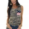 HEIMISH Dusty Olive Camo Print Tank Top With Printed Front Pocket