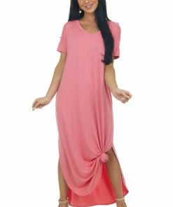 ZENANA Dresses Punch Short Sleeve Maxi Dress With Side Slits