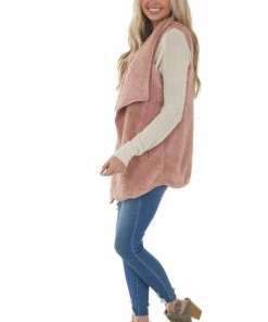 CY Fashion Dusty Punch Fuzzy Open Front Vest With Pockets Outerwear 14 CY Fashion Dusty Punch Fuzzy Open Front Vest With Pockets Outerwear