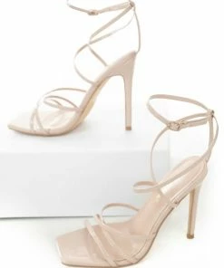 CAPE ROBBIN Desert Sand Glossy Criss Cross Strappy Heels Shoes