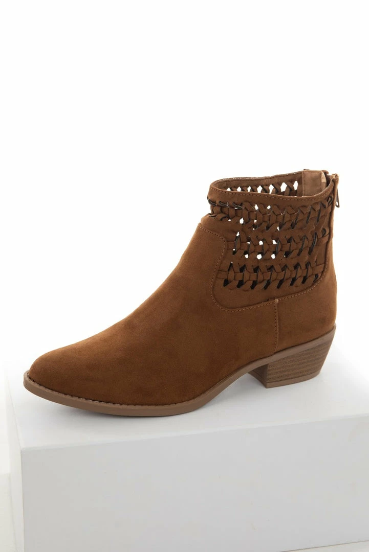 Shoe La La Shoes Sepia Faux Suede Braided Panel Booties 8 Shoe La La Shoes Sepia Faux Suede Braided Panel Booties