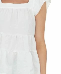 Entro Ivory Square Neck Ruffle Tiered Blouse Tops