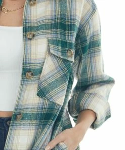 Kori America Forest And Cornflower Plaid Shirt Jacket Tops