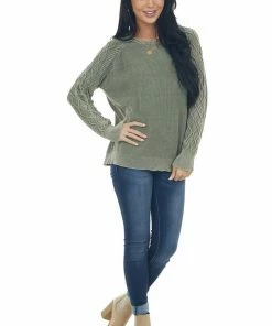 BiBi Olive Green Mineral Wash Raglan Sleeve Sweater