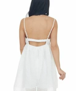 Entro White Gingham Sleeveless Babydoll Mini Dress Dresses