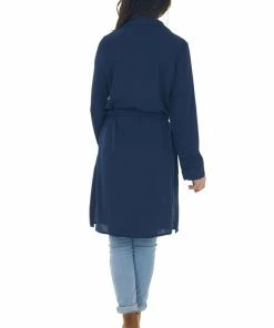 Davi & Dani Navy Floral Embroidered Open Midi Jacket Outerwear 31 Davi & Dani Navy Floral Embroidered Open Midi Jacket Outerwear
