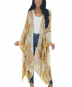 Easel Amber Abstract Multicolor Loose Flowy Kimono Tops