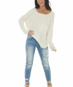 BiBi Tops Champagne Textured Knit Top With Chest Pocket 12 BiBi Tops Champagne Textured Knit Top With Chest Pocket