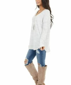 Staccato Dove Grey Stripe Patterned Top With Long Sleeves Tops