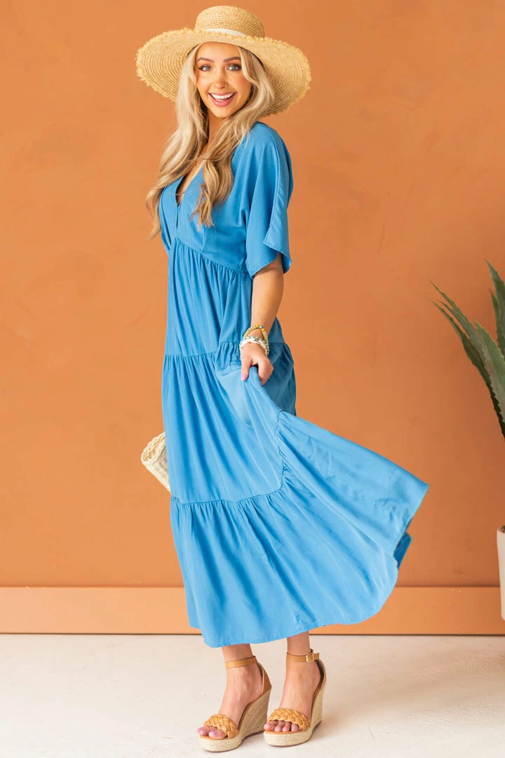 Entro Dresses Sapphire V Neck Tiered Woven Maxi Dress 12 Entro Dresses Sapphire V Neck Tiered Woven Maxi Dress