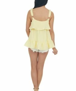 Entro Tops Lemon Woven Tank Top With Ruffle Details