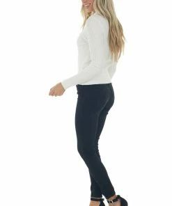 LE LIS Eggshell Cable Knit Mock Neckline Sweater Tops